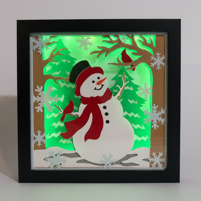 Snowman with Cardinals Lighted Shadowbox