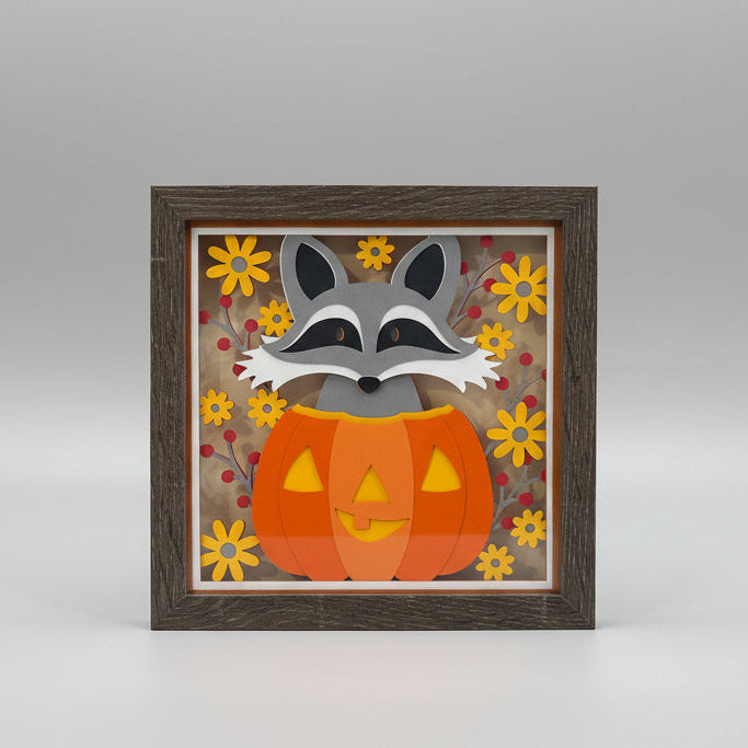 Fall Raccoon Lighted Shadowbox
