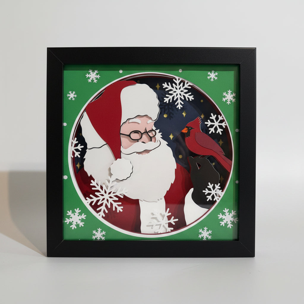 Santa with Cardinal Lighted Shadowbox