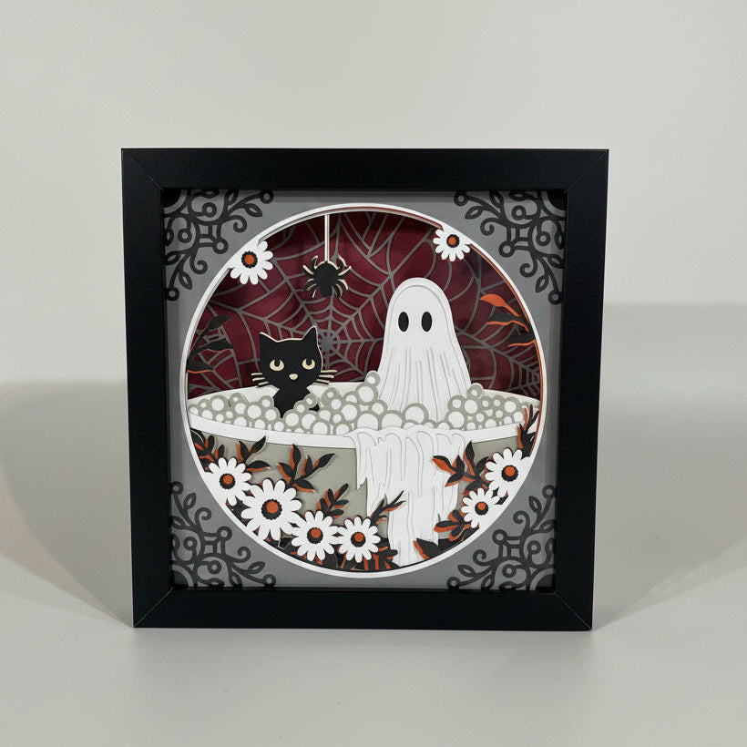 Cat Ghost Bathtub Lighted Shadowbox