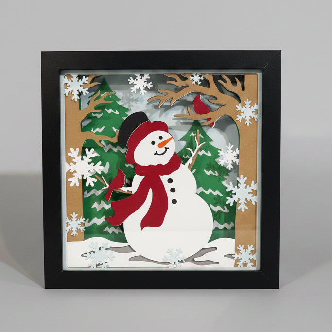 Snowman with Cardinals Lighted Shadowbox