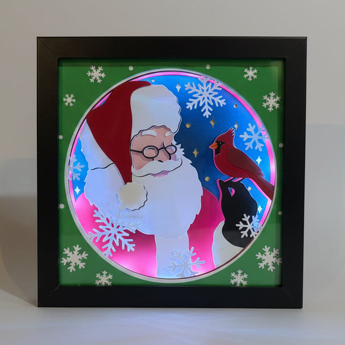 Santa with Cardinal Lighted Shadowbox