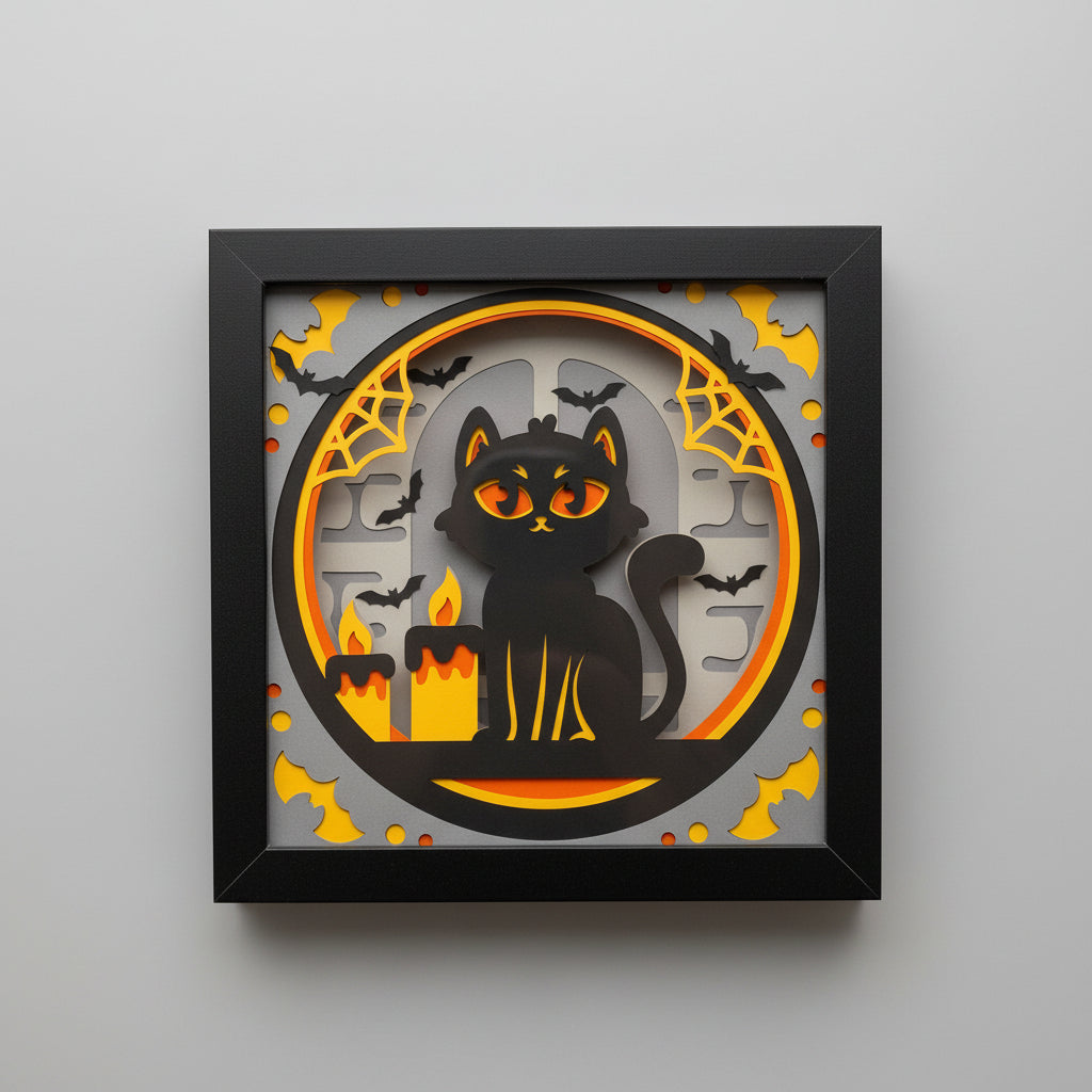 Cat with Candles Lighted Shadowbox