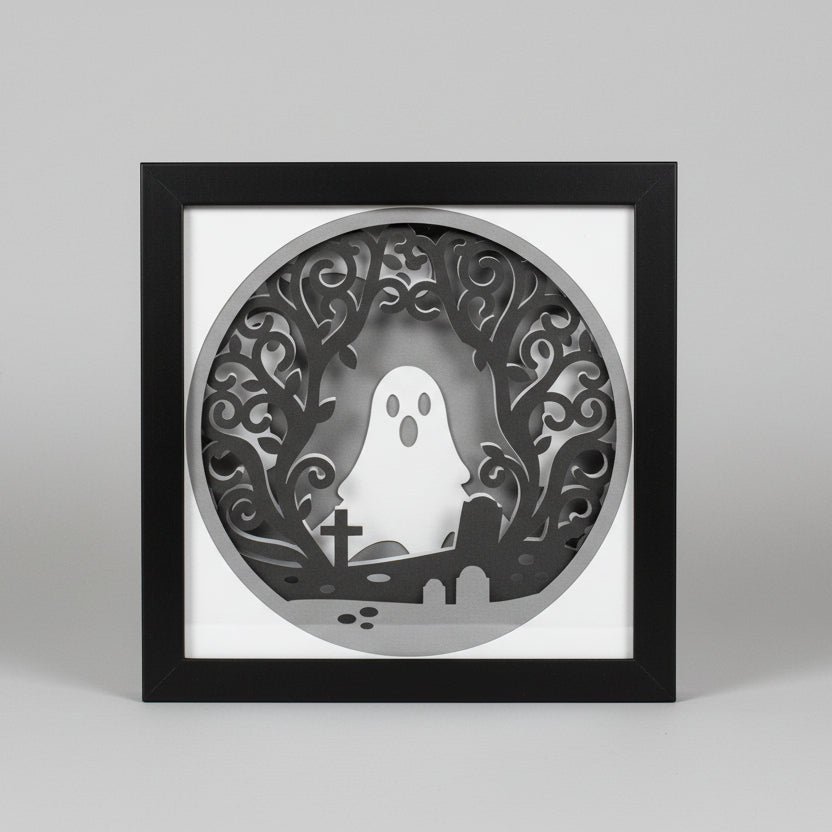 Ghosts in Graveyard Lighted Shadowbox