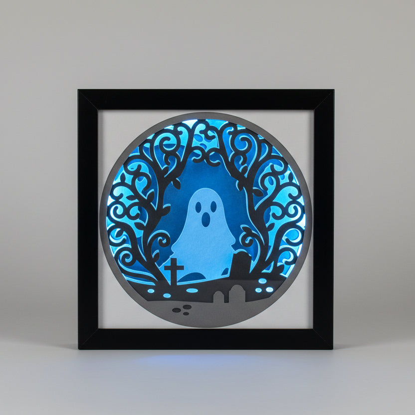 Ghosts in Graveyard Lighted Shadowbox