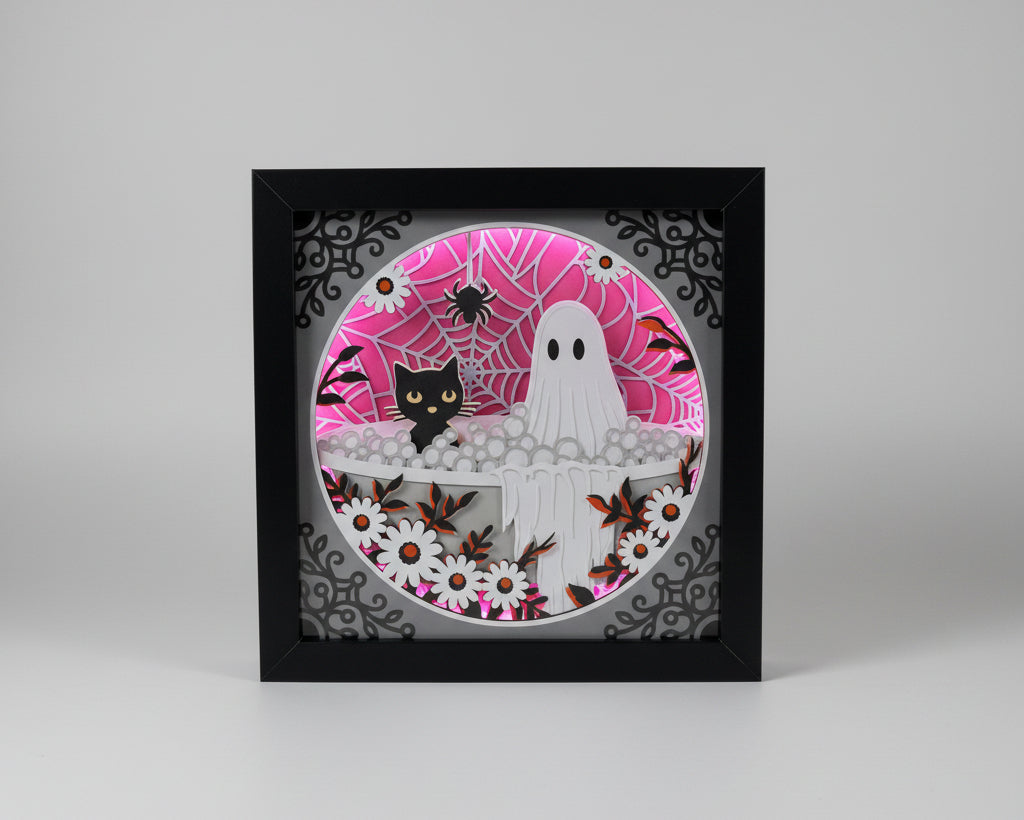 Cat Ghost Bathtub Lighted Shadowbox