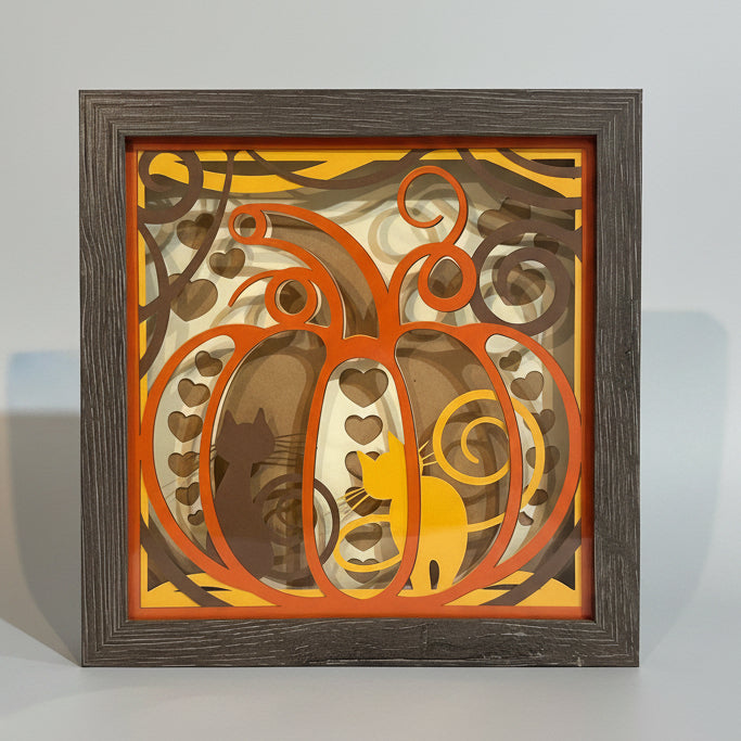 Pumpkin with Cat Lighted Shadowbox