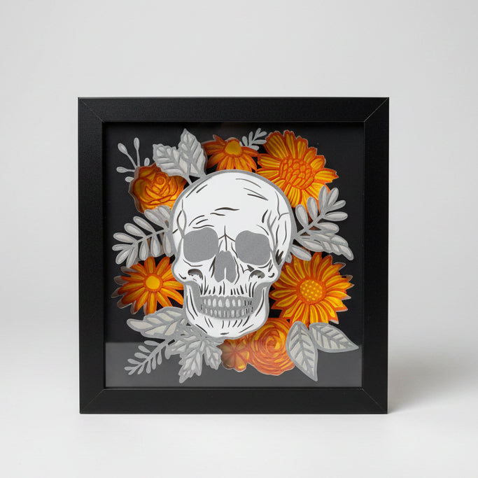 Skull with Flowers Lighted Shadowbox
