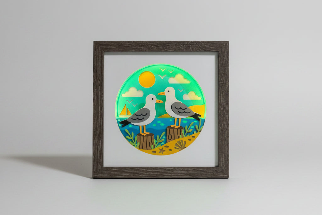 Seagulls on Lake Lighted Shadowbox