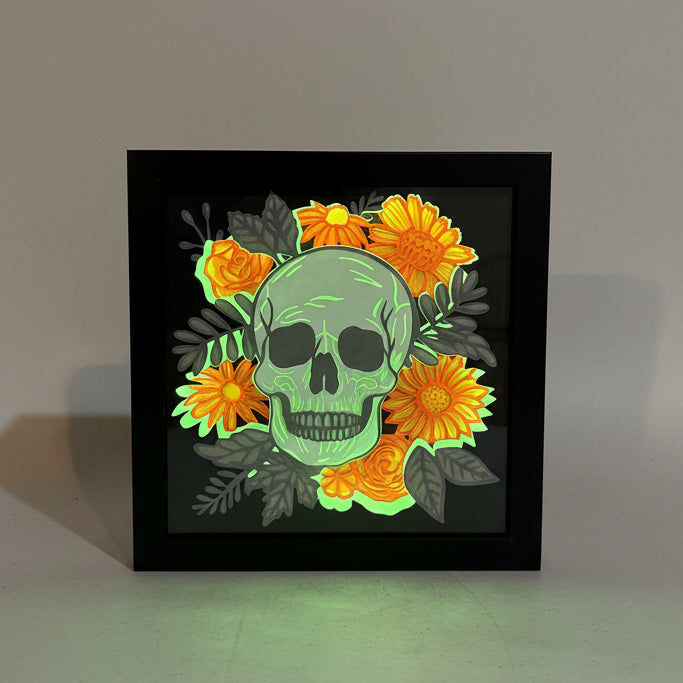 Skull with Flowers Lighted Shadowbox