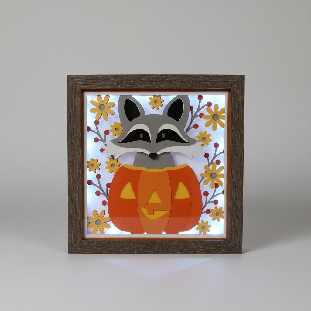 Fall Raccoon Lighted Shadowbox