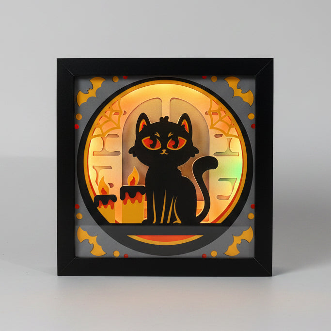 Cat with Candles Lighted Shadowbox