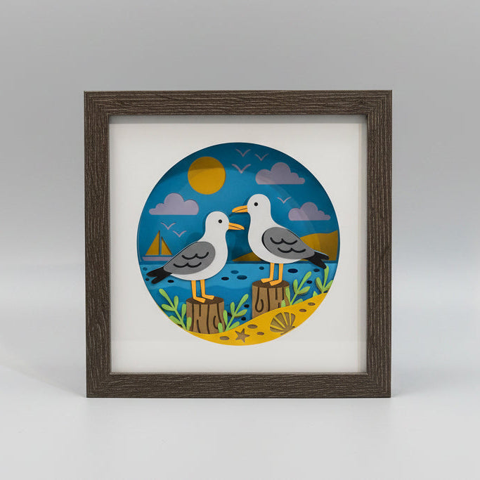 Seagulls on Lake Lighted Shadowbox