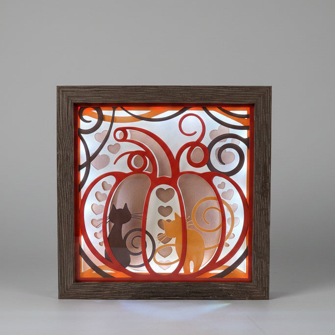 Pumpkin with Cat Lighted Shadowbox